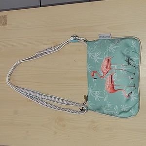 Two Flamingo with palm trees Canvas crossbody. Sun N Sand